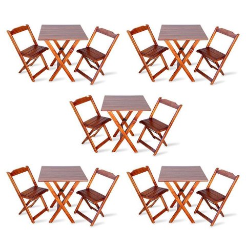 Kit De 5 Conjuntos De Mesa Dobrável 70x70 Com 2 Cadeiras Imbuia Cor: Marrom