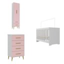 Ver imagem 2 de Quarto de Bebê Completo com Guarda-Roupa, Cômoda e Berço Magia Espresso Móveis Rosa/Branco