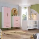 Ver imagem 1 de Quarto de Bebê Completo com Guarda-Roupa, Cômoda e Berço Magia Espresso Móveis Rosa/Branco