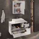 Ver imagem 4 de Conjunto Gabinete Banheiro Yaris 80cm (gabinete + Cuba + Espelheira +tampo Vidro) Branco Inteiro