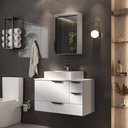 Ver imagem 1 de Conjunto Gabinete Banheiro Yaris 80cm (gabinete + Cuba + Espelheira +tampo Vidro) Branco Inteiro
