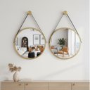 Ver imagem 2 de Kit 2 Espelhos Redondo Adnet Decorativo Suspenso com Alça 50cm + Suporte Dourado com Alça Preta