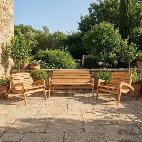 Conjunto Isa Namoradeira e 2 Poltronas Madeira Maciça Área Externa Jardim – Arveni