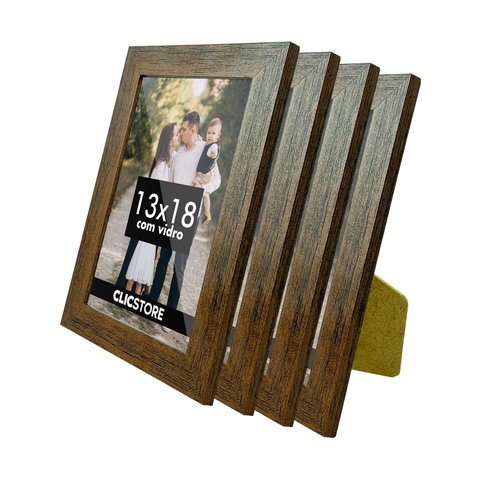 Kit 4 Porta Retrato 13x18 Decorativo Gravata com Vidro Fotografico Sala Poster Cor:tabaco