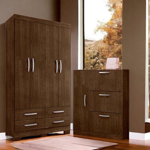 Conjunto de Guarda Roupa e Sapateira Linha Dourada Malbec