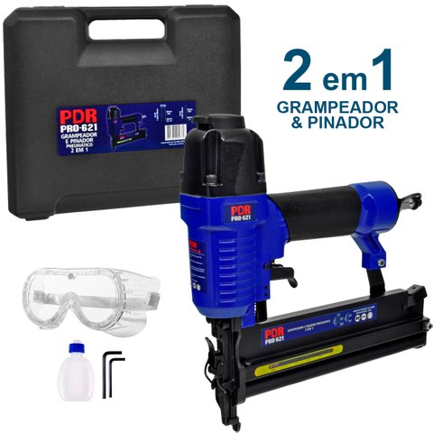 Grampeador e Pinador 2x1 Pneumatico PDR PRO-621 capacidade 100 Grampos tipo 90 ou Pinos Tipo F