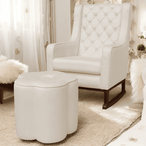 Poltrona Cadeira de Amamentação com Base Balanço e Puff Maju Linho Off White- Mabe Magazine