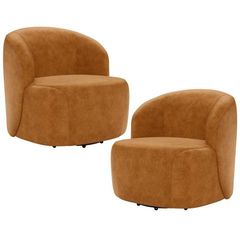 Kit 02 Poltronas Giratória Orgânica para Sala Living Heidy F04 Couríssimo Whisky - Lyam Decor
