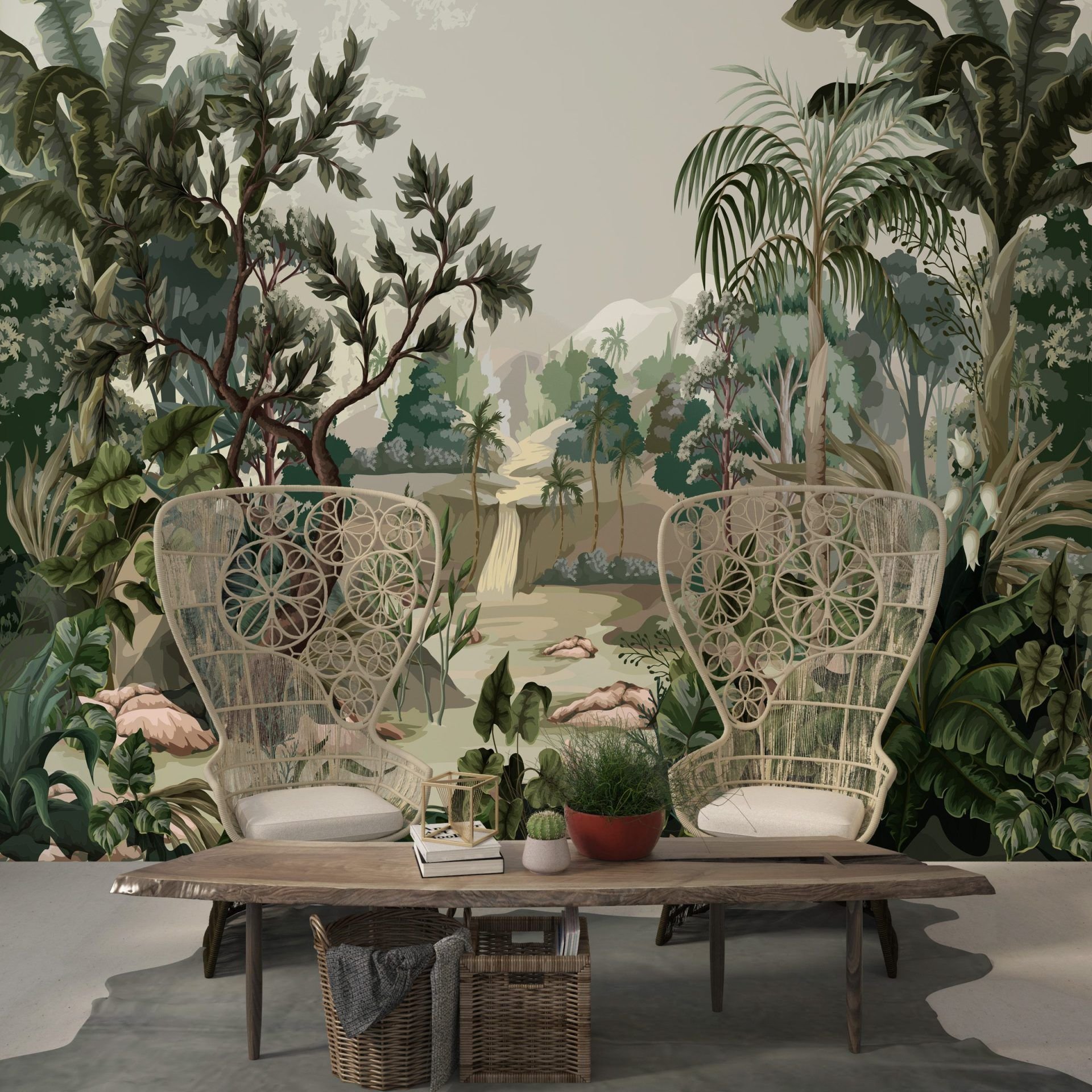 Papel de Parede Adesivo Paisagem de Selva com Rio - Painel | MadeiraMadeira