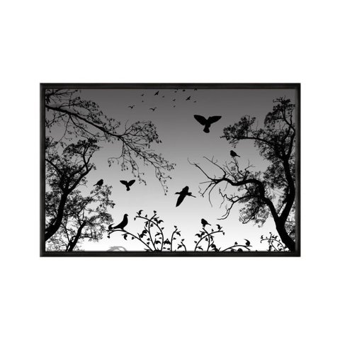 Quadro Decorativo - Natureza e Passaros Tons de Cinza Flnt013 - Tela Canvas - 60x40cm