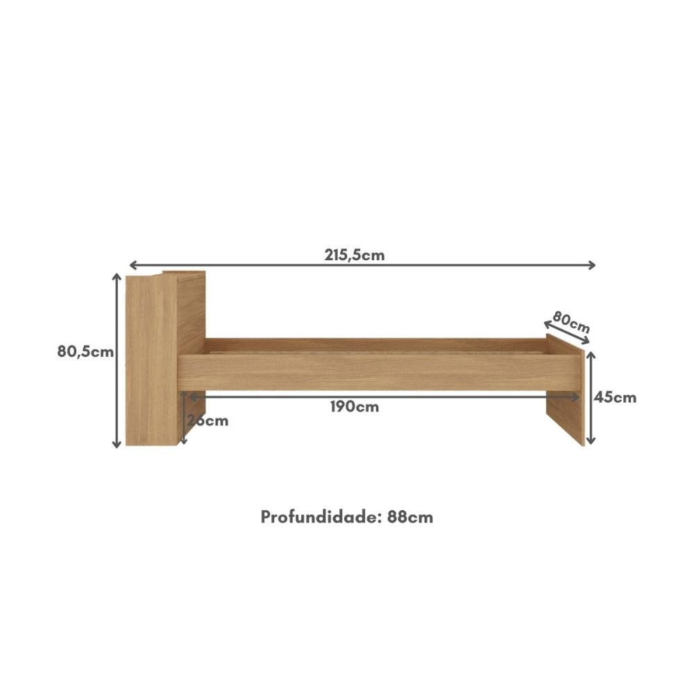 Cama de Solteiro para Colchão 188 X 78cm com Baú Embutido Multimóveis Mp4229 - 7