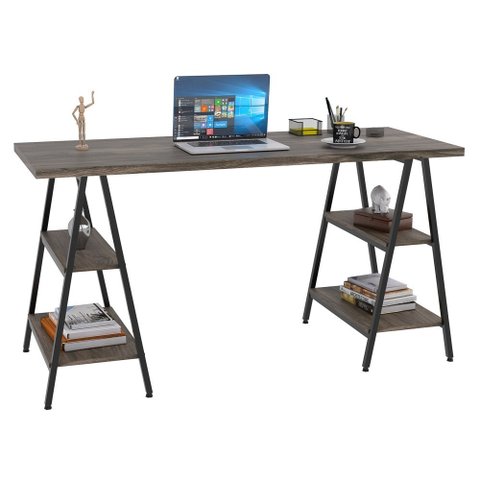 Mesa Escrivaninha Cavalete 150cm Estilo Industrial Prisma C08 Carvalho Dark/Preto - Mpozenato
