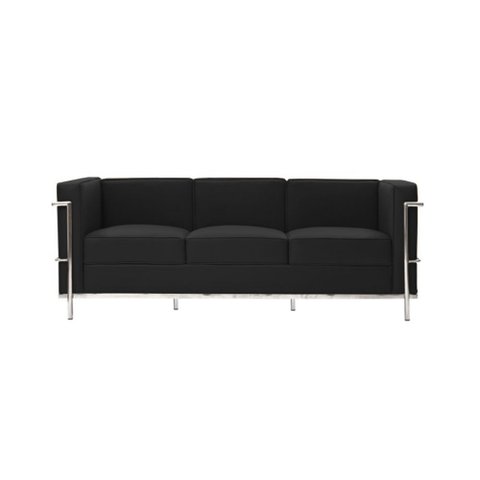 Sofa Le Corbusier 3 Lugares Inox em Sintético Preto