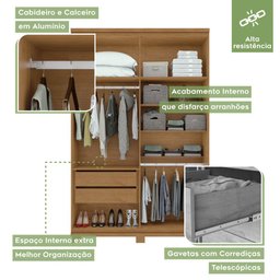 Guarda Roupa Solteiro 4 Portas 2 Gavetas Alonzo Móveis Lopas - 5