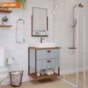 Ver imagem 5 de Gabinete para Banheiro 60 Cm 100% Mdf 2 Gavetas C/ Espelheira Uni Mgm Móveis Pistache/freijo