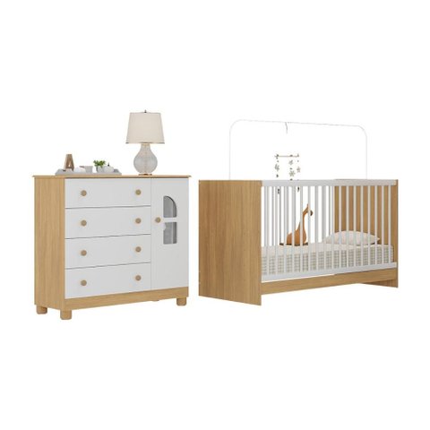 Berço 3 em 1 para Colchão 130x60cm com Cômoda 1 Porta 4 Gavetas Nina Multimóveis Mp4760