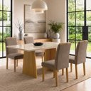 Ver imagem 1 de Conjunto de Mesa 4 Cadeiras Lyra Retangular 120x80cm Vidro Cinamomo Off White Marrom