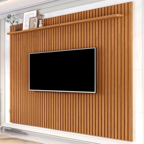 Painel para Tv até 80 Polegadas Morfeu Ripado 1 Prateleira Nature 682 - Pnr Móveis