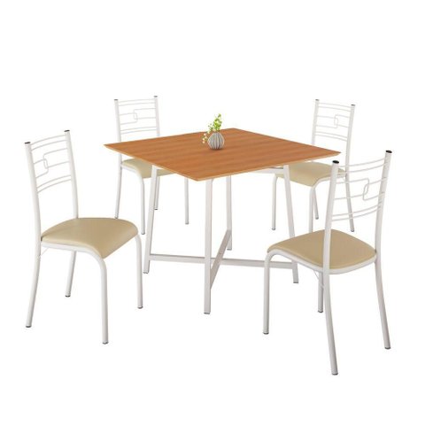 Conjunto Sala de Jantar Ella 90x90cm 4 Cadeiras Branca-creme
