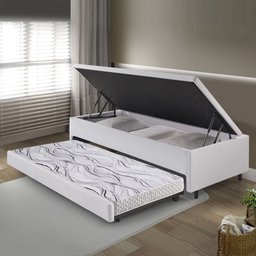 Bicama Box com Baú Viúvo 120x203 com Colchão Auxiliar Courino Linho Branco - 3