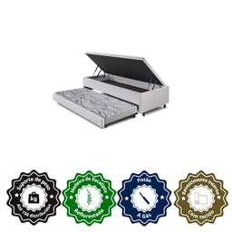 Bicama Box com Baú Viúvo 120x203 com Colchão Auxiliar Courino Linho Branco - 5