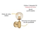Ver imagem 3 de Arandela Interna Quarto Dourada Mate Globo Vidro Ambar G9 Jessie Lup49