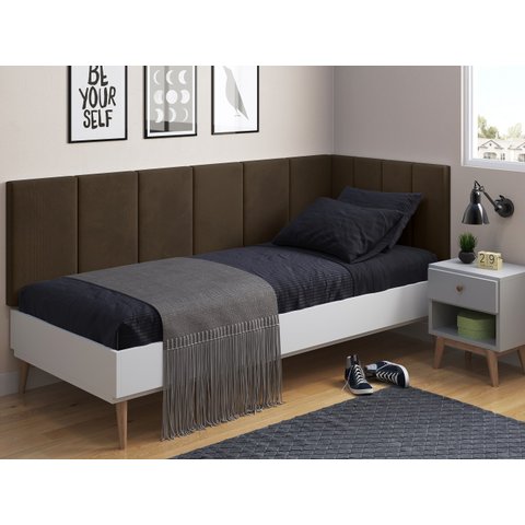Cabeceira em L para Cama Box Solteiro Proteção Lateral Estofada - Marrom Suede