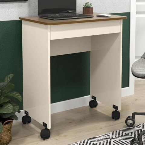 Mesa para Computador Retangular Aquarel 1 Gaveta MDP 68cm Off White Freijó