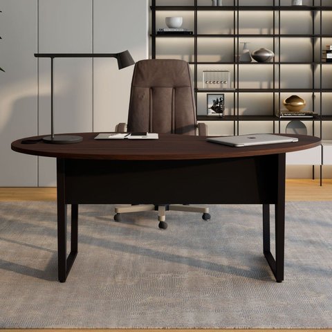 Mesa Escrivaninha Orgânica Linear em MDP 175x92cm Pés de Metal Corporate F5 Preto/Marrom