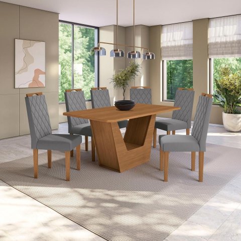 Conjunto Sala de Jantar Verbana Kappesberg 6 Cadeiras Veludo Titanio