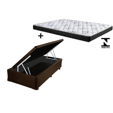Cama Box Baú Solteiro Conforto Sintético Marrom + Colchão Solteiro Conforto Espuma D33 17x88x188