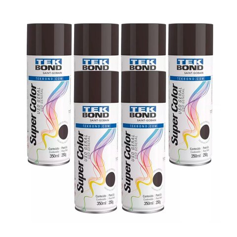 Kit 6 Unidades Tinta Tekbond Spray Uso Geral 350ml Marrom