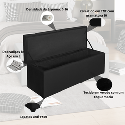 Calçadeira Baú Recamier King 195cm Carla Veludo:preto - 4