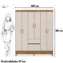 Ver imagem 6 de Guarda Roupa Casal Fast 6 Portas de Bater 2 Gavetas MDP Amendola-Off White Demóbile 149cm
