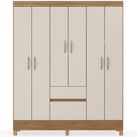 Guarda Roupa Casal Fast 6 Portas de Bater 2 Gavetas MDP Amendola-Off White Demóbile 149cm
