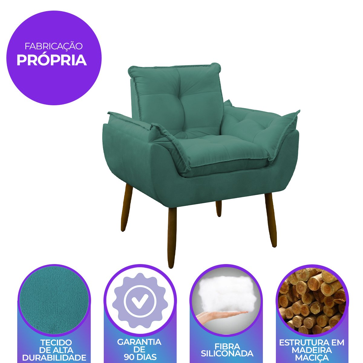 Poltrona Decorativa Sala de Estar Escritório Quarto Prime: Azul Turquesa - 6