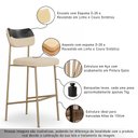 Ver imagem 3 de Kit 4 Banquetas Alta Sala de Jantar Lisa Pés Champanhe Linho/PU Bege/Preto m² - Monari Design