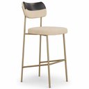 Ver imagem 2 de Kit 4 Banquetas Alta Sala de Jantar Lisa Pés Champanhe Linho/PU Bege/Preto m² - Monari Design