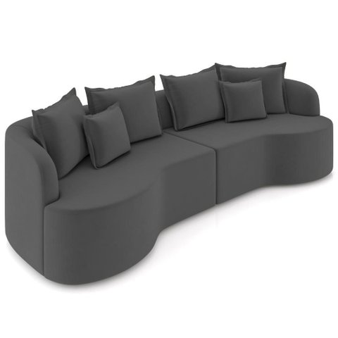 Sofá 3 Lugares Orgânico Sala de Estar Living 230cm Ekos K01 Veludo Cinza - Lyam Decor