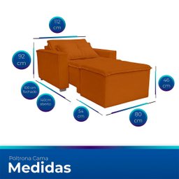 Poltrona Cama com Puff para Sala Confortavél Moderna Suede - 7