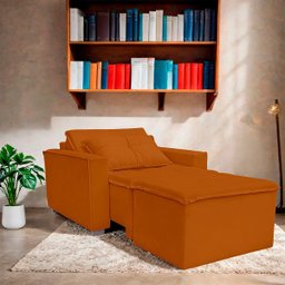 Poltrona Cama com Puff para Sala Confortavél Moderna Suede - 2