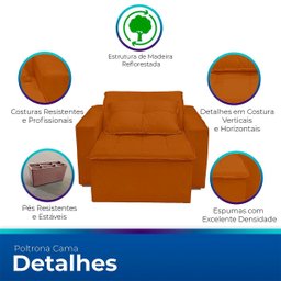 Poltrona Cama com Puff para Sala Confortavél Moderna Suede - 3