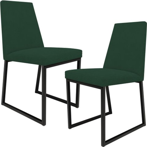 Kit 02 Cadeiras para Sala Jantar Base Aço Industrial Preto Dafne L02 Suede Verde Musgo - lyam 