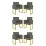Kit 6 Cadeira Poltrona Decorativa Base de Ferro Dourada:suede Cinza - 1