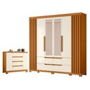 Ver imagem 1 de Guarda Roupa Casal Doble com Espelho 06 Portas e Cômoda Sapateira Atena Cinamomo Off White - Móveis