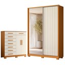 Ver imagem 1 de Guarda Roupa Solteiro Frizatto 02 Portas de Correr com Espelho e Cômoda Verona Cinamomo Off White -