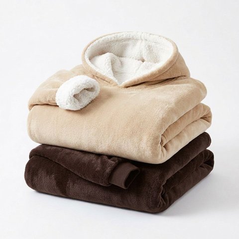Kit 2 Cobertor com Manga e Capuz Manta Sherpa Microfibra Quentinho Aveludado Casa Dona