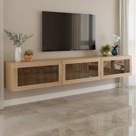 Rack para TV até 70 Polegadas Suspenso 3 Portas Basculantes Vidro Reflecta 240cm R1500 Yescasa Marro