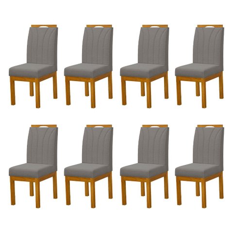 Kit 8 Cadeiras Blend Estofadas Pés Madeira Maciça Conjunto Sala Premium Luxo Moderna - Cinza Escuro