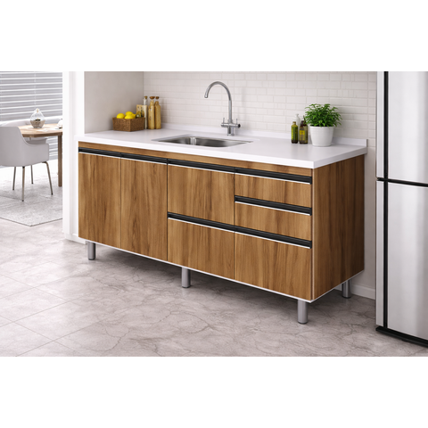 Gabinete Cozinha Mdp 1,74m Elegance com 6 Pés e Amplo Espaço:nogal